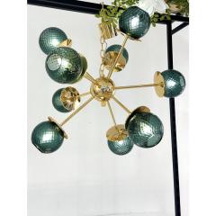 Italian Gold Chandelier Sputnik in Murano Glass Style Green Balloton  - 4303287