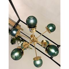 Italian Gold Chandelier Sputnik in Murano Glass Style Green Balloton  - 4303291