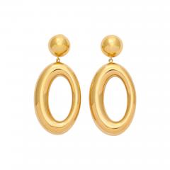 Italian Gold Earrings with Asymmetric Hoop - 525106