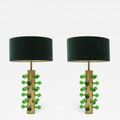 Italian Green Murano Glass and Brass Base Table Lamps - 834584