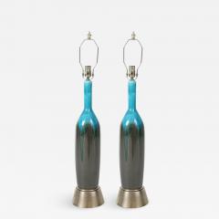 Italian Gunmetal Turquoise Ceramic Lamps - 878996