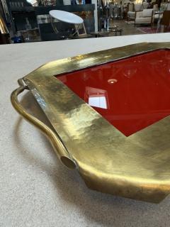 Italian Hammered Brass and Red Lacquer Serving Tray Mid Century - 4487980