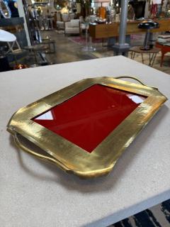 Italian Hammered Brass and Red Lacquer Serving Tray Mid Century - 4487982