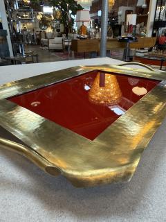 Italian Hammered Brass and Red Lacquer Serving Tray Mid Century - 4487983