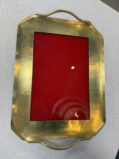 Italian Hammered Brass and Red Lacquer Serving Tray Mid Century - 4487984