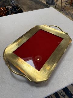 Italian Hammered Brass and Red Lacquer Serving Tray Mid Century - 4487985