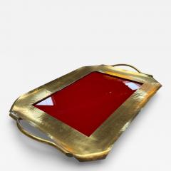 Italian Hammered Brass and Red Lacquer Serving Tray Mid Century - 4491021
