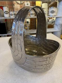 Italian Hammered Silver Plated Basket with Sculptural Handle 1970s - 4518863