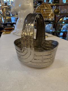 Italian Hammered Silver Plated Basket with Sculptural Handle 1970s - 4518865