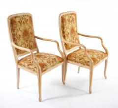 Italian Hand Painted Carved Upholstered Dining Room Chair Set - 3534698