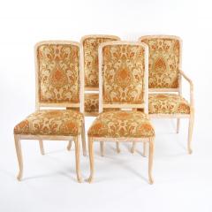 Italian Hand Painted Carved Upholstered Dining Room Chair Set - 3534701