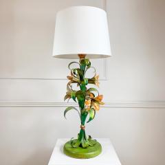 Italian Hand Painted Toleware Flower Table Lamp - 3064196