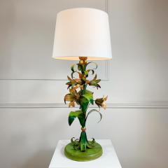 Italian Hand Painted Toleware Flower Table Lamp - 3064197
