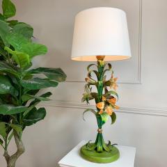 Italian Hand Painted Toleware Flower Table Lamp - 3064198