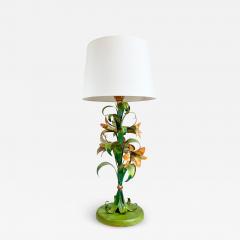 Italian Hand Painted Toleware Flower Table Lamp - 3065286