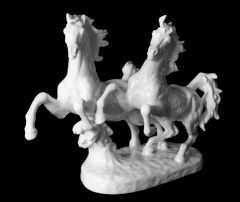 Italian Handmade Glazed Porcelain Two Horses Sculpture - 3056291