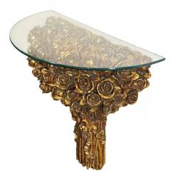 Italian Hollywood Regency Gold Floral Wall Mounted Console Table or Shelf - 3716361
