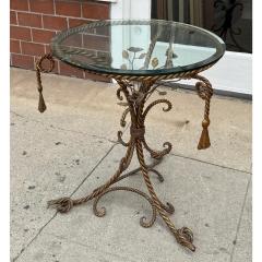 Italian Hollywood Regency Gold Gilt Iron Rope and Tassel Glass Top Side Table - 4150580
