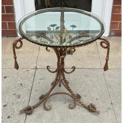 Italian Hollywood Regency Gold Gilt Iron Rope and Tassel Glass Top Side Table - 4150585