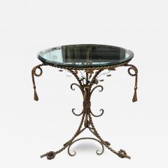 Italian Hollywood Regency Gold Gilt Iron Rope and Tassel Glass Top Side Table - 4151882