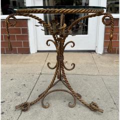 Italian Hollywood Regency Gold Gilt Iron Rope and Tassel Glass Top Side Table - 4564854