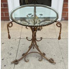 Italian Hollywood Regency Gold Gilt Iron Rope and Tassel Glass Top Side Table - 4564856