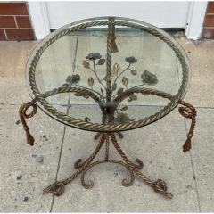 Italian Hollywood Regency Gold Gilt Iron Rope and Tassel Glass Top Side Table - 4564860