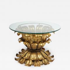 Italian Hollywood Regency Tole Metal Plume Leaf Glass Top Table - 3000500