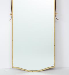 Italian Large Brass Elegantly Shaped Mirror with Leather Strap - 1013840