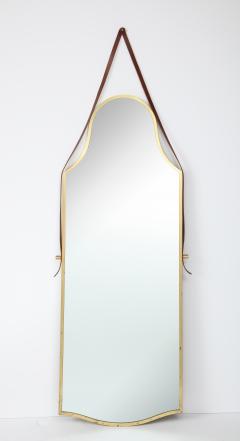 Italian Large Brass Elegantly Shaped Mirror with Leather Strap - 1013841