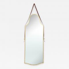 Italian Large Brass Elegantly Shaped Mirror with Leather Strap - 1014488