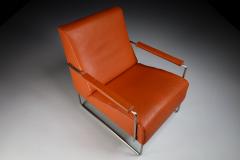 Italian Leather Chrome Lounge Chair by Molinari Late 20thc - 2551253