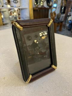 Italian Leather Picture Frame with Gilt Metal Corner Accents 1970s - 4518844