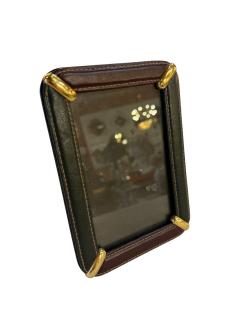 Italian Leather Picture Frame with Gilt Metal Corner Accents 1970s - 4521671