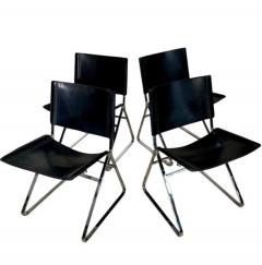 Italian Leather and Stainless Steel Dining Chairs Italy 1970 - 4240445