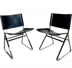 Italian Leather and Stainless Steel Dining Chairs Italy 1970 - 4240446