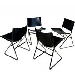 Italian Leather and Stainless Steel Dining Chairs Italy 1970 - 4240447