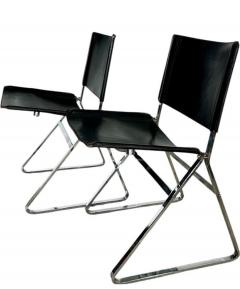 Italian Leather and Stainless Steel Dining Chairs Italy 1970 - 4240448