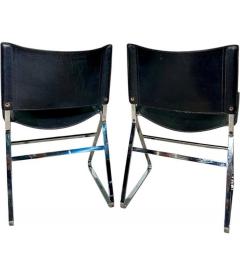 Italian Leather and Stainless Steel Dining Chairs Italy 1970 - 4240449