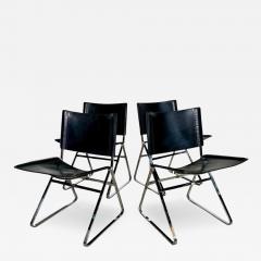 Italian Leather and Stainless Steel Dining Chairs Italy 1970 - 4241913