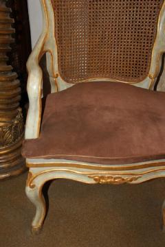 Italian Light Blue Polychrome and Parcel Gilt and Caned Louis XV Arm Chairs - 3554929