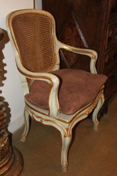 Italian Light Blue Polychrome and Parcel Gilt and Caned Louis XV Arm Chairs - 3554936