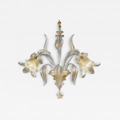 Italian Luxury Wall Sconce in Clear Murano Glass With Gold Floral Motifs - 4634517