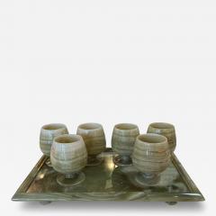 Italian Marble Drink Set with Tray and Six Goblets 1970s - 4526567