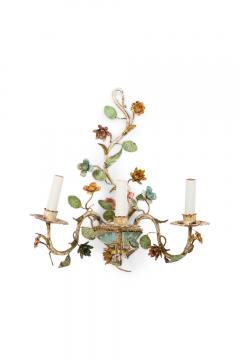 Italian Mid Century 3 Armed Tole Flower Wall Sconce - 4664296