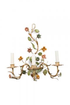 Italian Mid Century 3 Armed Tole Flower Wall Sconce - 4664299