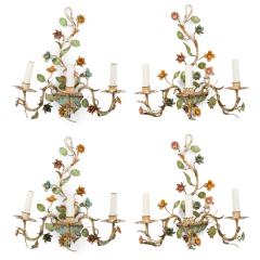 Italian Mid Century 3 Armed Tole Flower Wall Sconce - 4718125