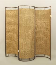 Italian Mid Century 3 Concave Panel Woven Rattan Screen - 471231