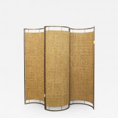 Italian Mid Century 3 Concave Panel Woven Rattan Screen - 472031