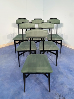 Italian Mid Century Black and Green Color Dining Chairs Set of Six 1950s - 2602840